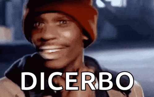 a man wearing a red hat is smiling and the word dicerbo is on the screen