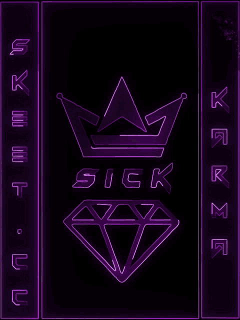 a neon sign with a diamond and a crown that says " sick "