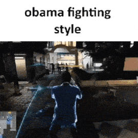 a man is fighting another man in a video game with the words obama fighting style on the bottom .