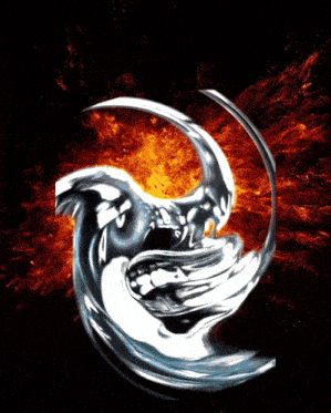 a drawing of a dragon with a crescent moon in the middle of it