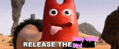 a cartoon character with a tongue sticking out and the words release the bird below it