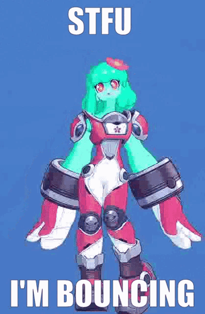 a picture of a video game character with the words stfu i 'm bouncing .