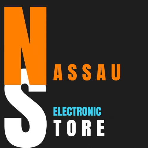 a nassau electronic store logo that is orange and white