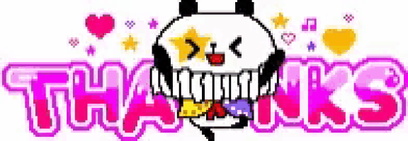 a pixel art of a panda holding a sign that says thanks .