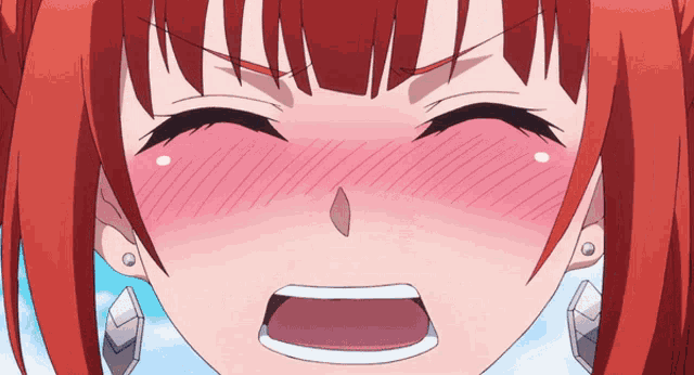 a red haired anime girl with her mouth open