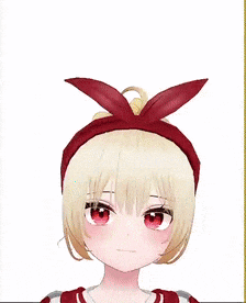 a blonde anime girl wearing a red headband with a bow