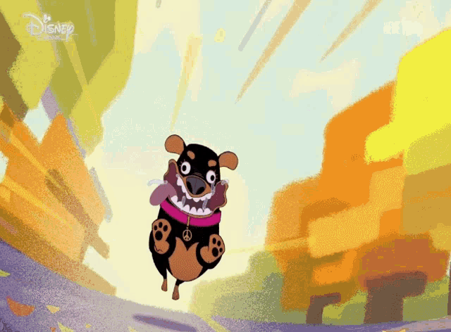 a cartoon of a dog with a peace sign around his neck is from disney