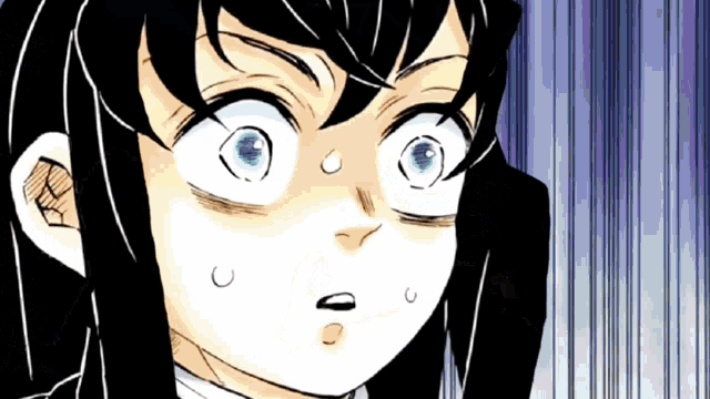 a close up of a cartoon character 's face with a surprised expression .