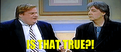 two men are sitting next to each other with the words " is that true " above them