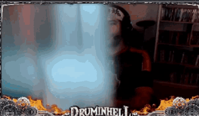 a picture of a man playing drums with the words druminhell on the bottom