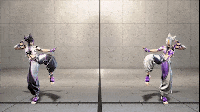 a video game character with purple pants and gloves is dancing