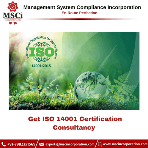 an advertisement for management system compliance incorporation shows a globe in the grass