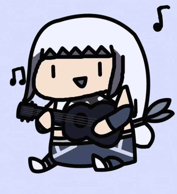 a drawing of a girl holding a guitar with a note above her