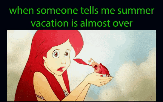 a cartoon of a girl holding a crab with the caption when someone tells me summer
