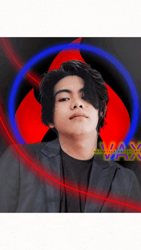 a man in a suit is surrounded by a red and blue circle with the word vax on the bottom