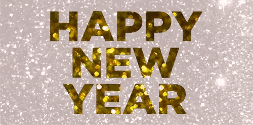 a happy new year greeting card with gold glitter letters