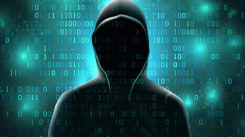 a silhouette of a person in a hoodie with a binary background