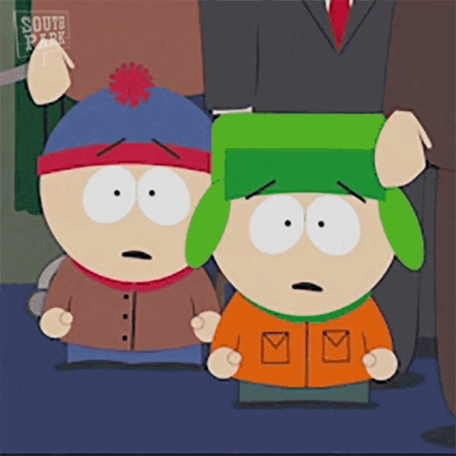 stan and kyle from south park are looking at something