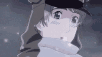 a close up of a person wearing a hat and a scarf in the snow .