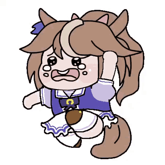 a cartoon drawing of a girl with a horse 's tail and ears .