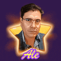 a man with glasses is surrounded by a yellow star and the name ale