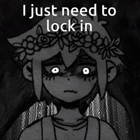 a black and white drawing of a boy with a flower crown on his head and the words i just need to lock in