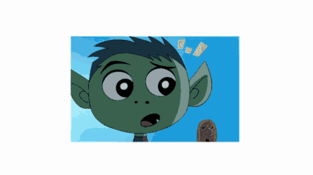 a cartoon of a girl hugging a small green dog