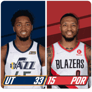 two basketball players one from the utah jazz and the other from the blazers
