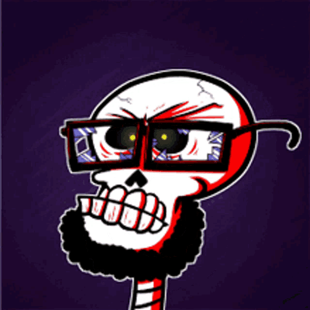 a cartoon drawing of a skull wearing sunglasses