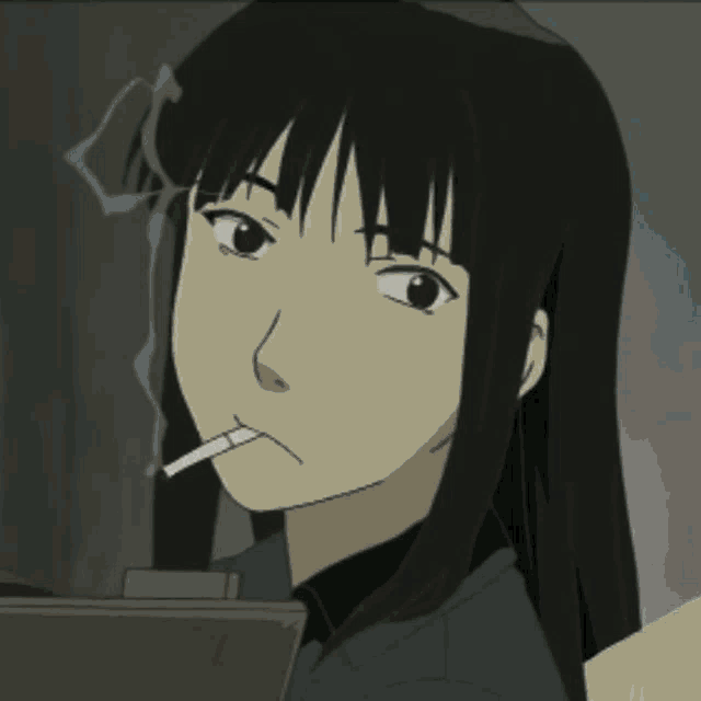 a girl smoking a cigarette with smoke coming out of her mouth