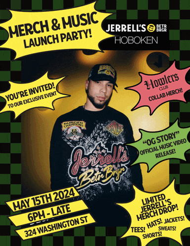 a flyer for a merch and music launch party
