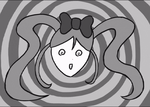 a black and white drawing of a girl with two pigtails and a bow