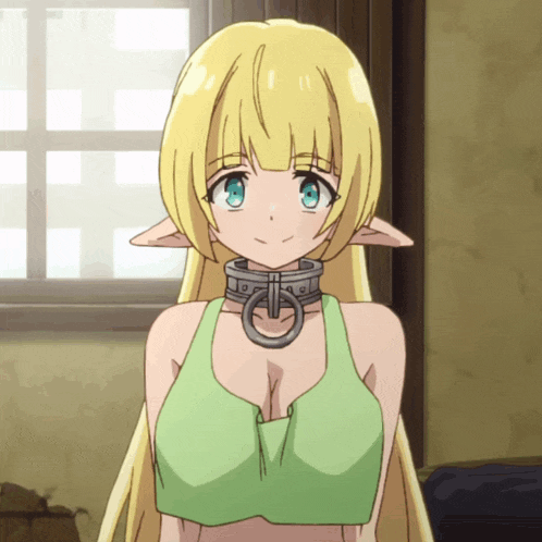 a girl with a collar around her neck is smiling