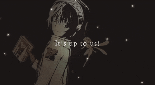 a drawing of a girl with headphones and the words it 's up to us