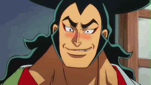 a cartoon character with long hair and a hat