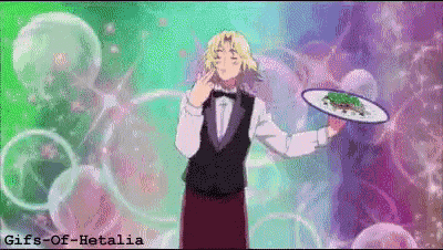a man in a tuxedo is holding a plate of food