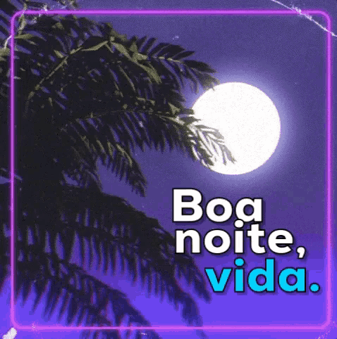 a purple background with a palm tree and the words boa noite vida on it