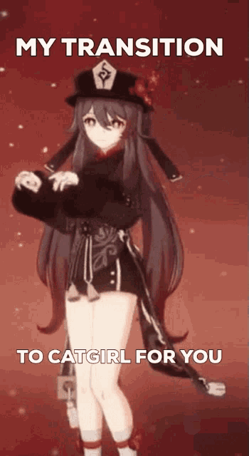 a picture of a girl with the words " my transition to catgirl for you " on it
