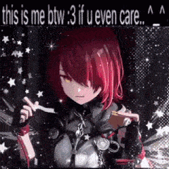 a girl with red hair is holding a knife in her hand and says `` this is me btw 3 if u even care '' .