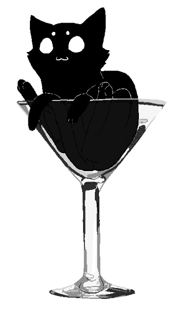 a black cat is sitting in a martini glass on a white background