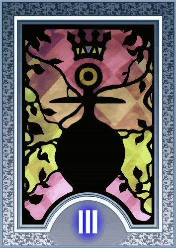 a tarot card with a silhouette of a person with a crown and the number ii