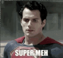 a man in a superman costume has the words supermeh on his chest