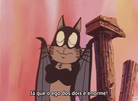 a cartoon cat with wings and the words ja que o ego dos dois e enorme