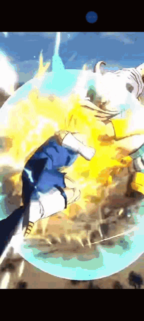 a cartoon character is flying through the air with a glowing sphere surrounding him .