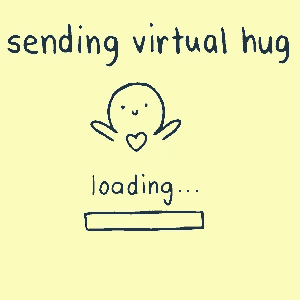 a drawing of a person with a heart and the words sending virtual hugs