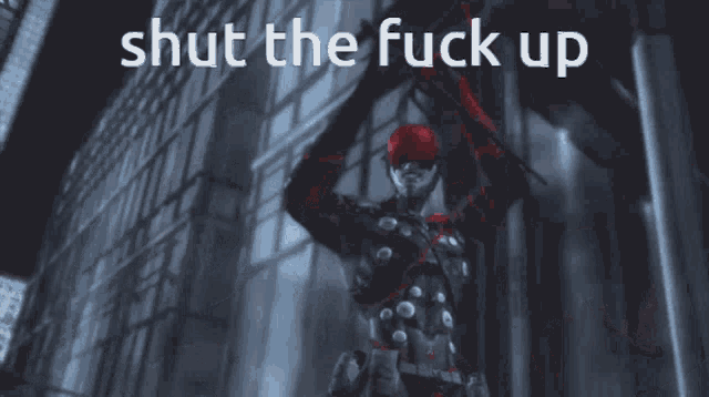 a picture of a superhero with the words shut the fuck up on the bottom