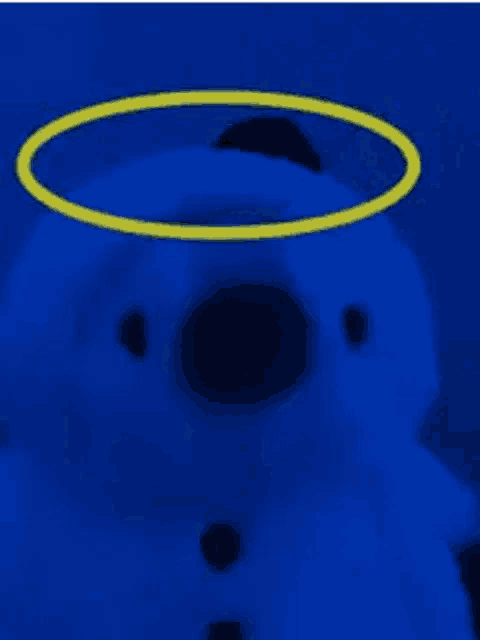 a stuffed animal with a yellow halo around its head .