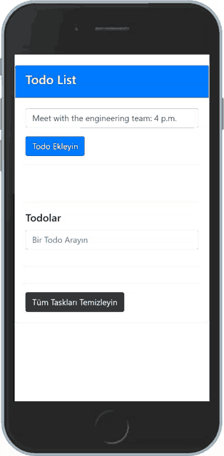 a cell phone displays a todo list for meeting with the engineering team at 4 p.m.