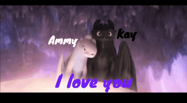 toothless and light fury from how to train your dragon with the words " i love you " on the bottom
