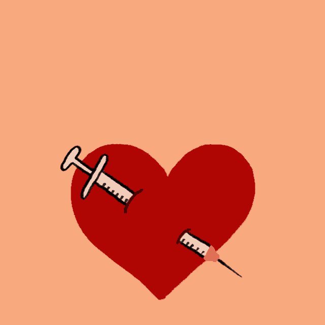 a heart with a syringe sticking out of it and the words happy vaccine day